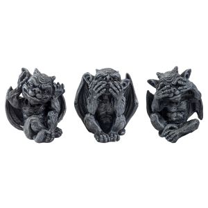 Set of 3 No Evil Little Gargoyles - Hear, See And Speak No Evil - 9cm