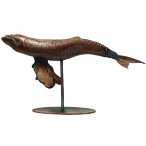 45cm Aged Copper/Verdigris Finish 3D Humpback Whale Statue On Heavy Metal Base