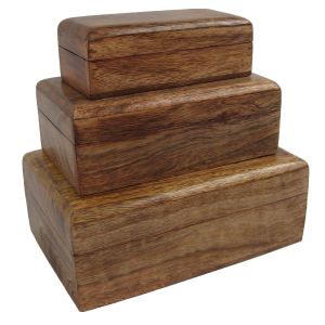 Mango Wood Oblong Jewellery/Trinket Boxes - Set/3