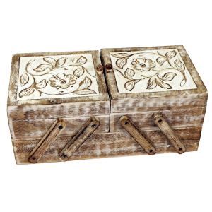 Mango Wood Flexible Sewing Box - Burnt White Finish