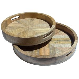 Set of 2 Round Mango Herringbone Circular Trays - 35.8cm