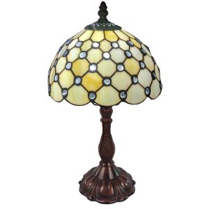 Cream Jewelled Tiffany Table Lamp 33cm (Small) + Free Bulb