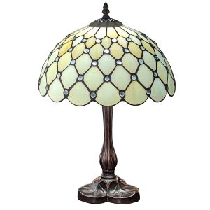 Cream Jewelled Tiffany Table Lamp 43cm (Medium) + Free Bulb