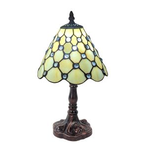 Cream Jewelled Tiffany Table Lamp 33cm + Free Bulb