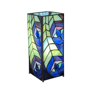 Peacock Square Tiffany Table Lamp 27cm + Free Bulb