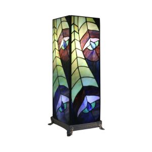 Peacock Square Tiffany Table Lamp 46.5cm (Large) + Free Bulb