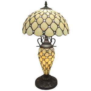Double Lamp With Resin Base 56cm Medium - Cream Jewelled Design + Free Bulbs