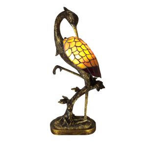 54cm Japanese Crane Head Down Tiffany Lamp - Bronze Finish + Free Bulb