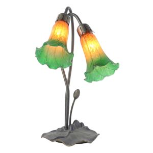 Double Pond Lily Lamp - Amber/Green - 40cm + Free Bulbs