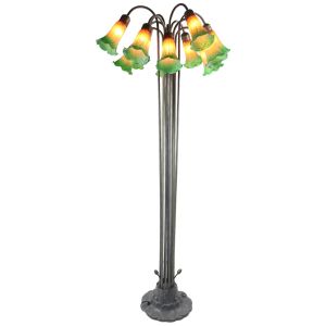 12 Shade Pond Lily Floor Lamp - Amber/Green - 149cm + Free Bulbs