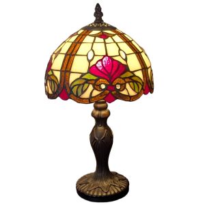 Arcadian Fleur De Lys Tiffany Lamp (Small) 34cm With 20cm Shade Dia. + Free Bulb