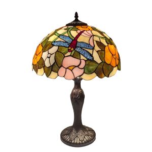 Flower & Dragonfly  Tiffany Table Lamp (Medium) 46cm With 30cm Shade Dia. + Free Bulb