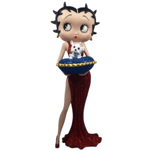 Betty Boop with Pudgy on Blue Glitter Pillow Box (Red Glitter Dress) 36.5cm