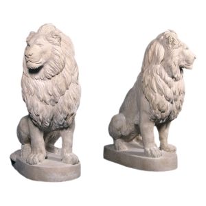 Set Of 2 Sitting Lions Roman Stone Finish