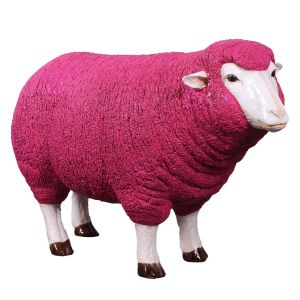 Merino Ewe Life Size / Sheep Resin Statue Pink 105cm