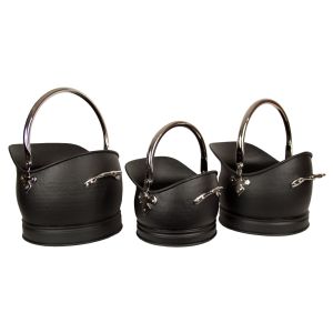 Set Of 3 Classic Scuttles - Black and Nickel 43cm