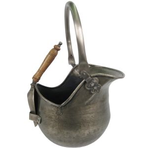 46cm Bucket Coal Scuttle With Shovel - Antique Pewter Finish
