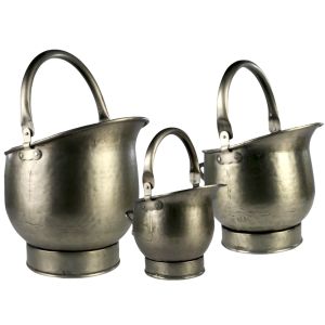 Set of 3 Coal Scuttles Antique Pewter Finish - 44cm