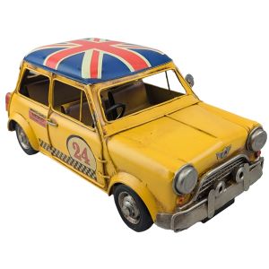 Nostalgic 60's Yellow Rally Car with Union Jack Roof  - 28cm 